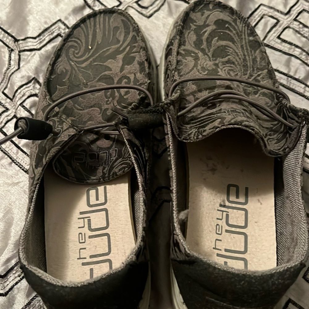 Hey Dudes black and charcoal gray worn one time size 8 style is called ranch